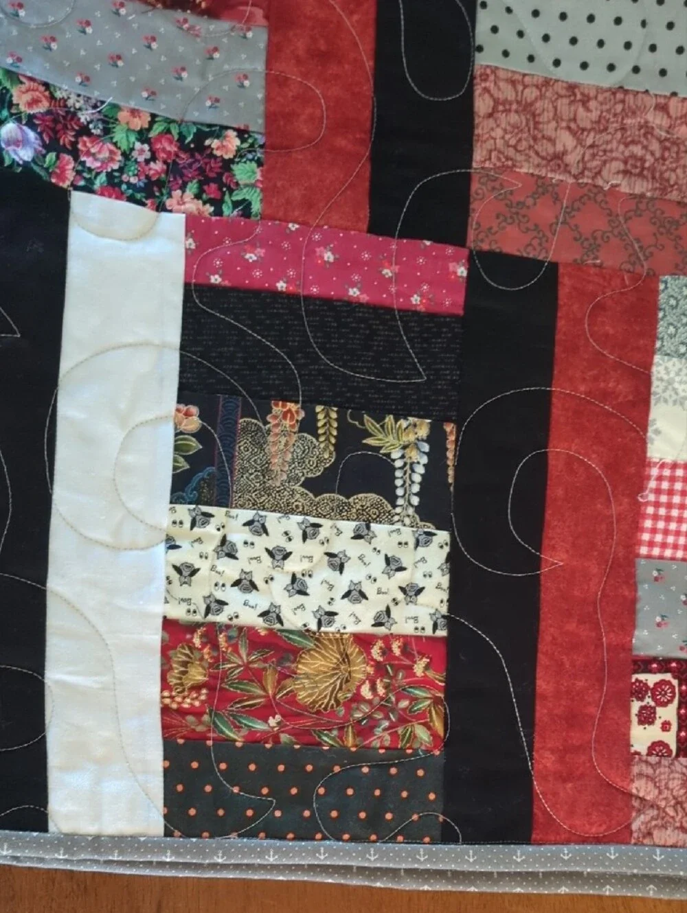Handmade Halloween Patchwork Quilt Blanket in Red, Black, and White NEW